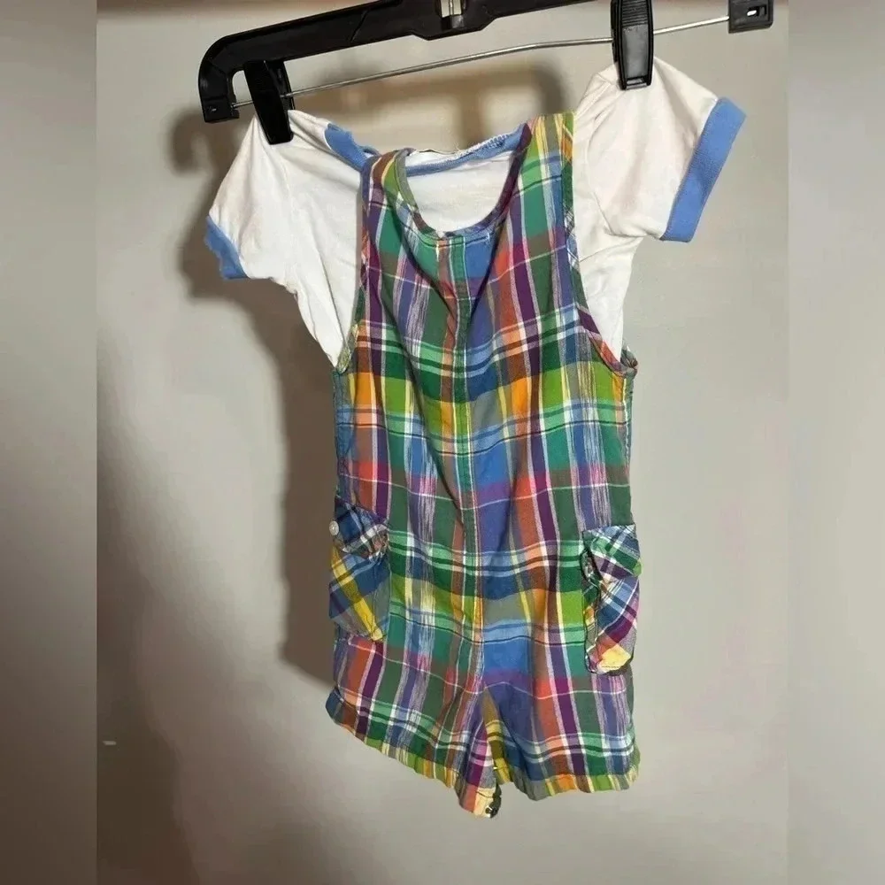 Ralph Lauren Baby plaid madras shortalls size 9‎ months